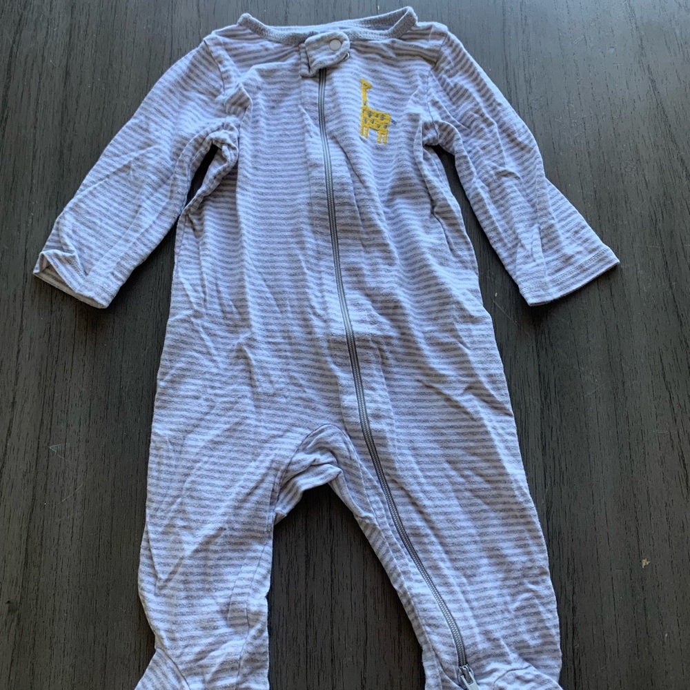 Carter's Gray and White Striped Footie with Yellow Giraffe